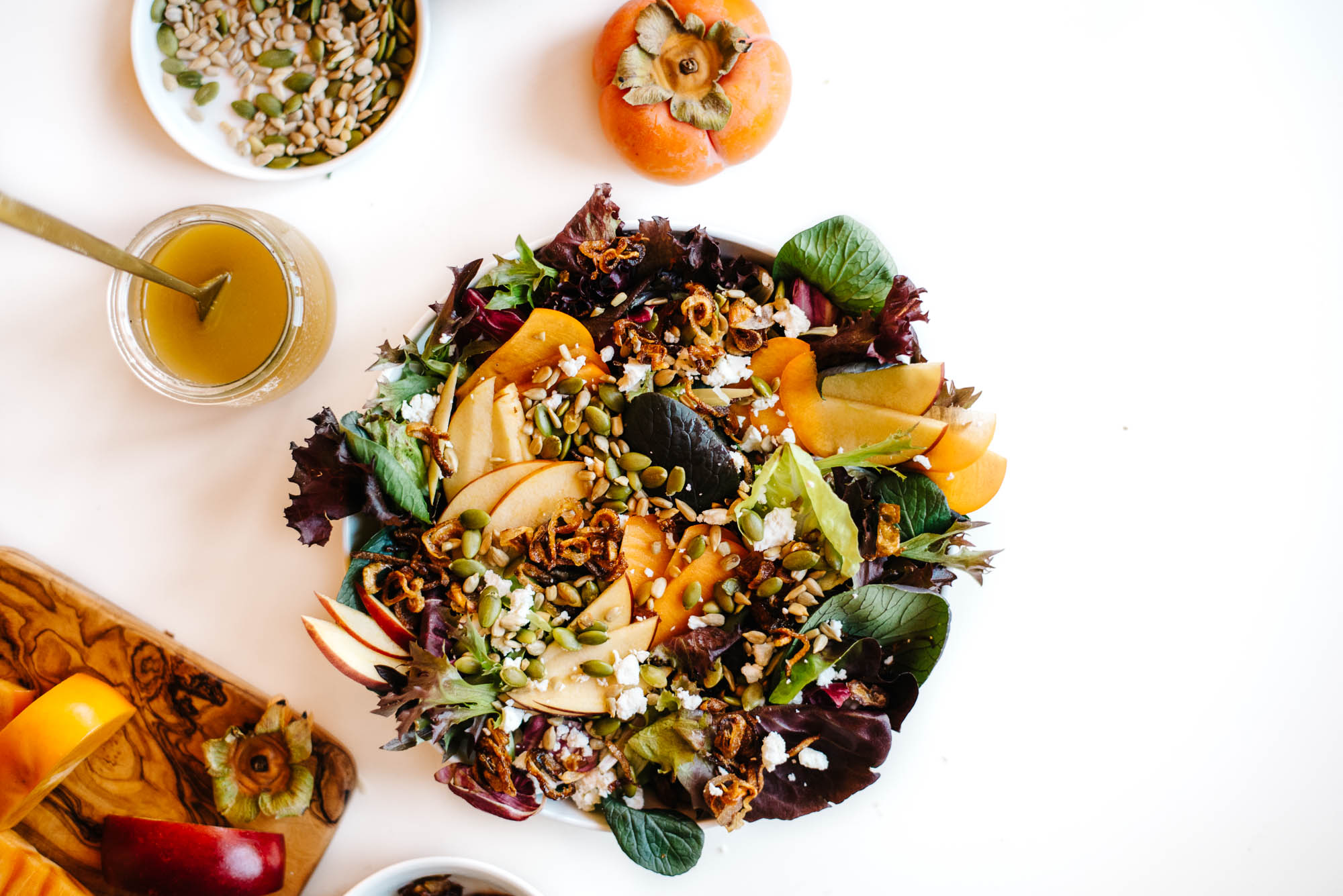 Winter Crunch Salad with Apple, Persimmon, and Toasted Seeds